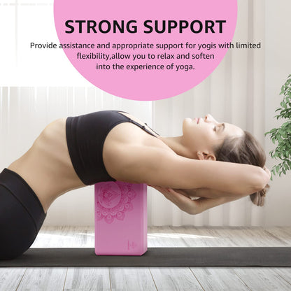 Overmont Yoga Block 2 Pack Supportive Latex-Free EVA Foam Soft Non-Slip Surface for General Fitness Pilates Stretching and Meditation 9"x6"x3" Yoga Strap Included (Pink)