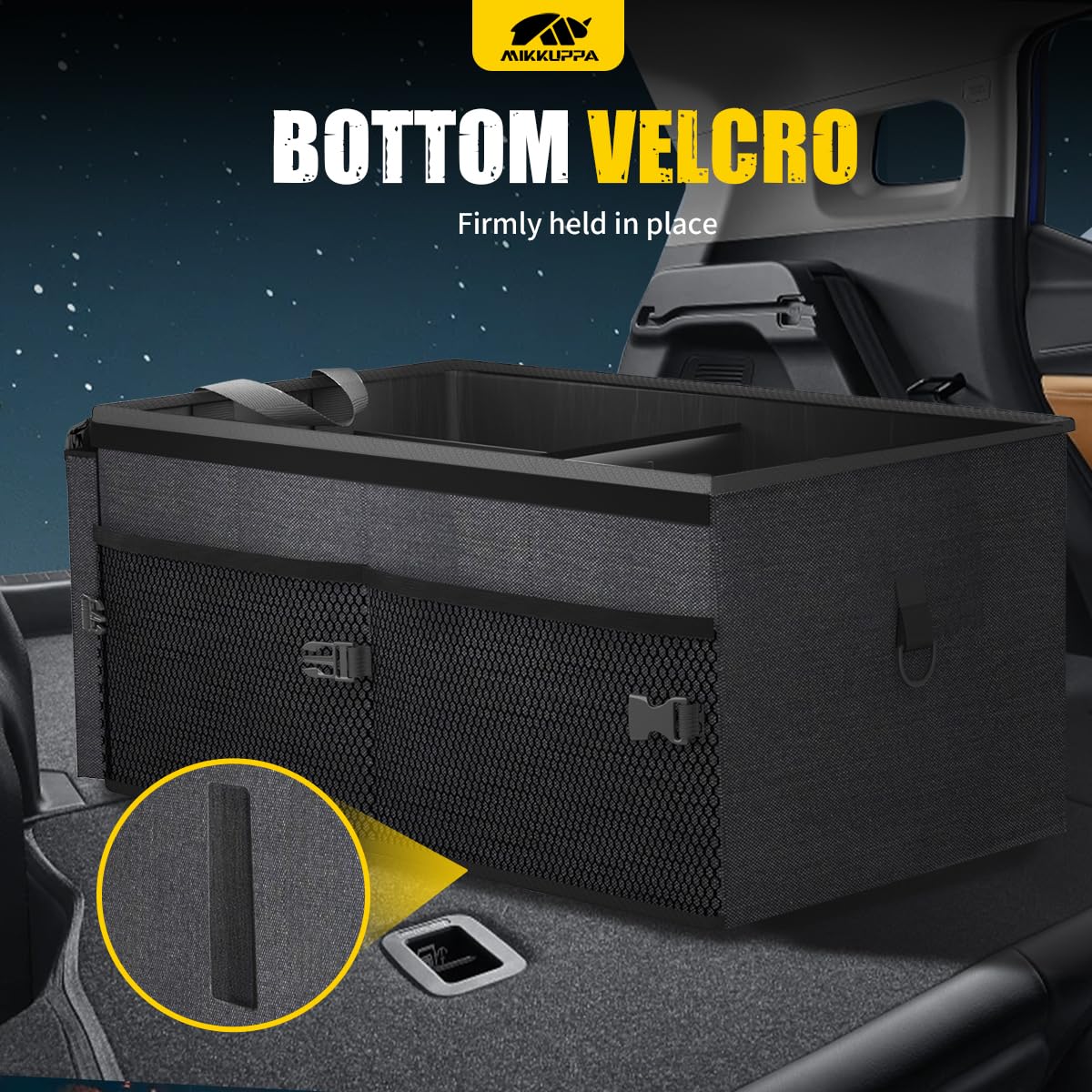 MIKKUPPA Car Trunk Organizer - 65L Collapsible Trunk Organizer with Lid, Sturdy Car Storage for SUV Auto Truck Van with Adjustable Straps and Non Slip Bottom (Black)