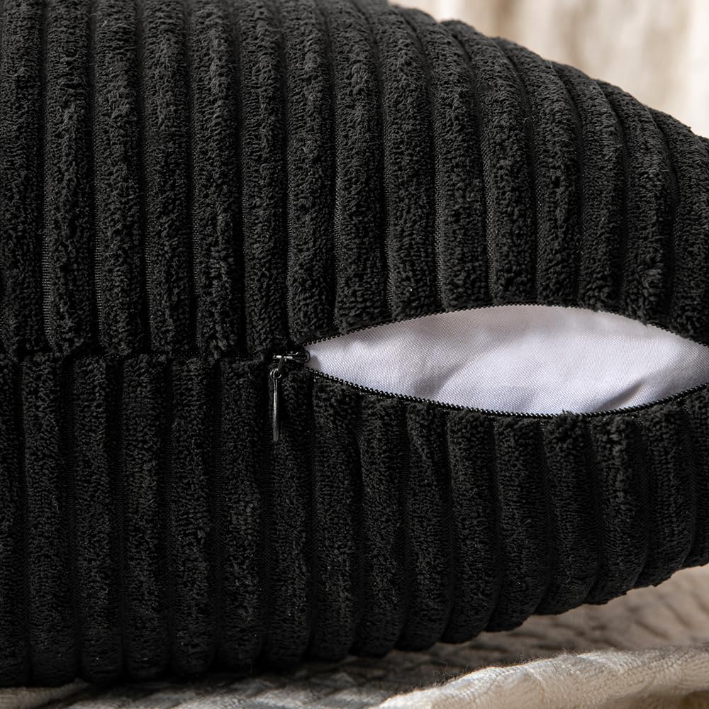 MIULEE Black Corduroy Pillow Covers Pack of 2 Boho Decorative Spliced Throw Pillow Covers Soft Solid Couch Pillowcases Cross Patchwork Textured Cushion Covers for Living Room Bed Sofa 18x18 inch