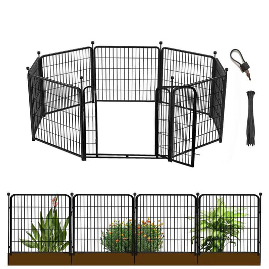 Getlay 36 in(H) Garden Fence With Gate, Wide Gate Low Threshold, 8 Panels Total 17.7 ft(L) Heavy Duty Iron Animal Barrier Fence For Yard, Suitable For Indoor Or Outdoor Dog Fencing,Garden Border Fence