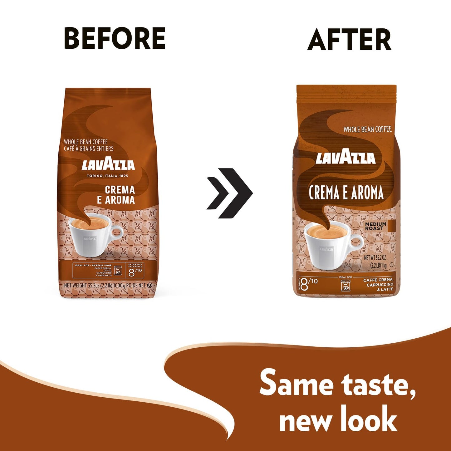 Lavazza Crema E Aroma Whole Bean Coffee Blend, 2.2-Pound Bag , Balanced medium roast with an intense, earthy flavor and long lasting crema, Non-GMO
