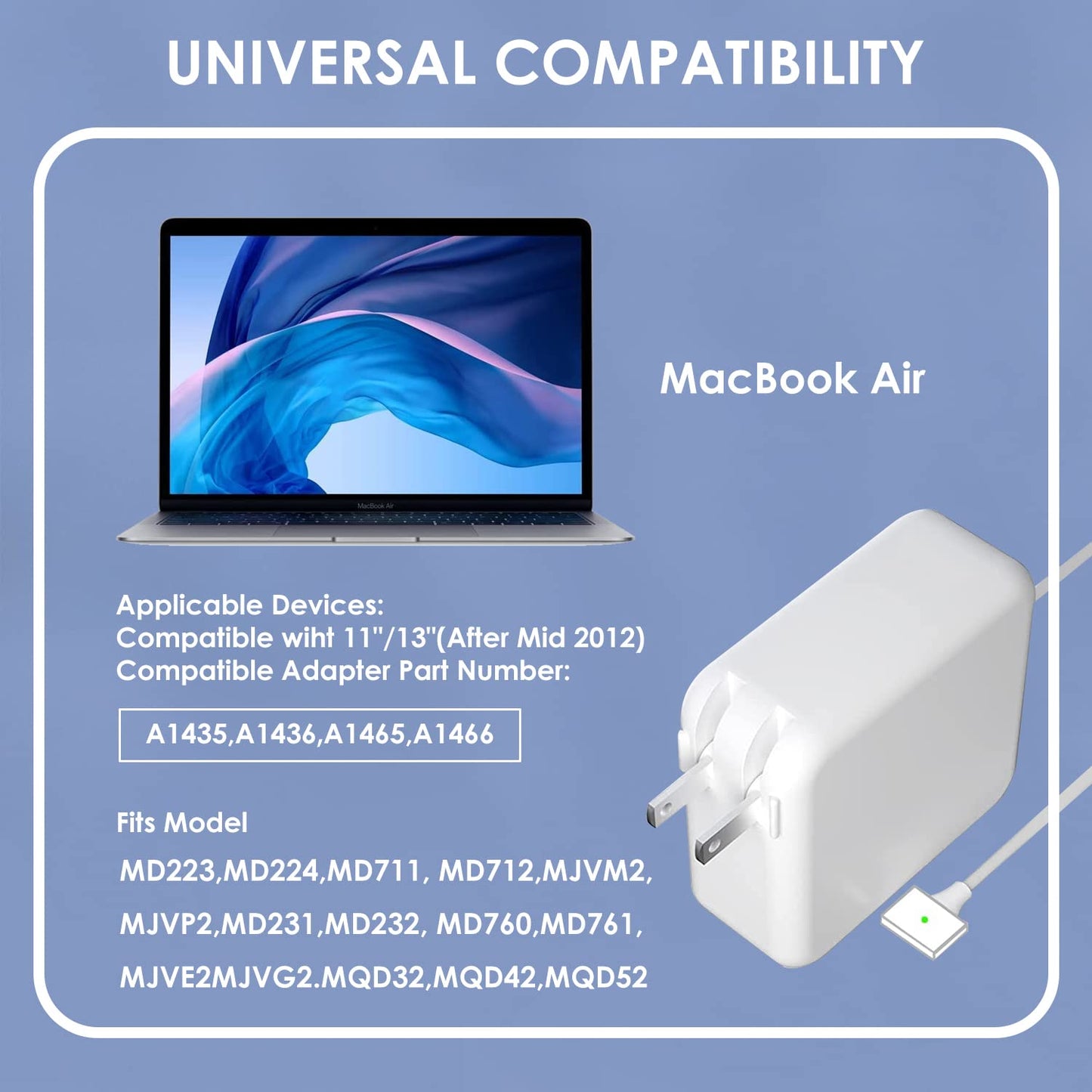 Mac Book Air Charger, 45W Magnetic Mag2 T-Tip Laptop Charger Suitable for Mac Book Air 11 inch and 13 inch After Mid 2012(Applicable to 2012-2017)