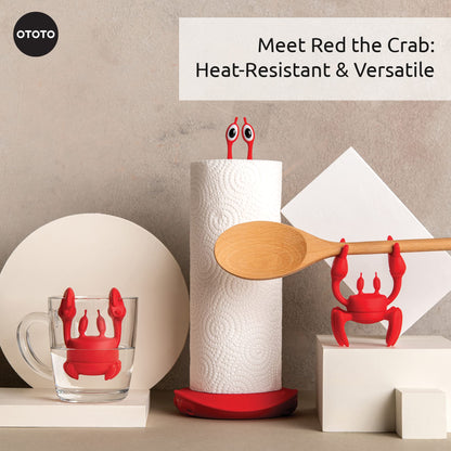 OTOTO Red the Crab Silicone Utensil Rest - Kitchen Gifts, Silicone Spoon Rest for Stove Top - Heat-Resistant Kitchen and Grill Utensil Holder - Non-Slip Spoon Holder Stove Organizer, Steam Releaser