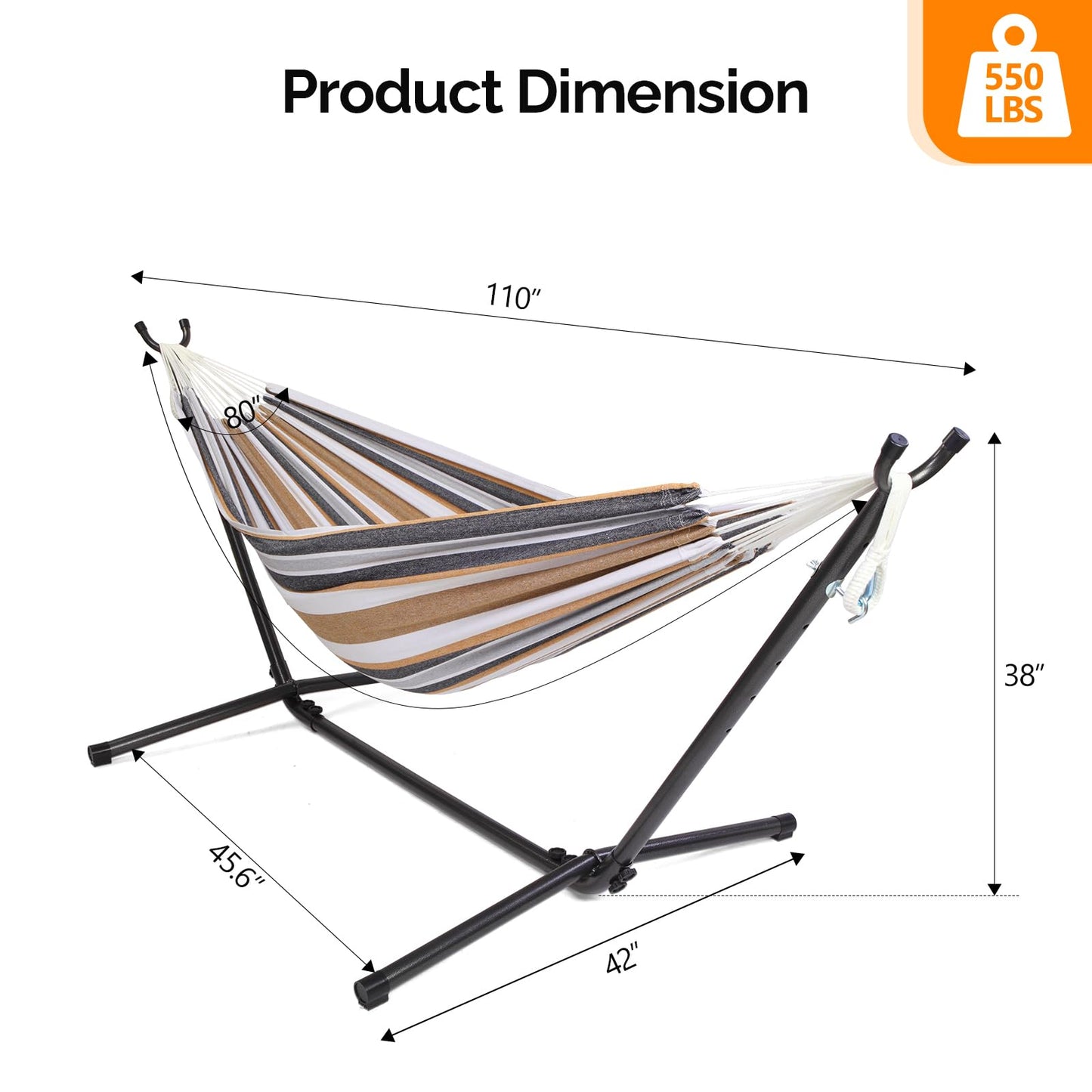 ONCLOUD Heavy Duty 550 LBS Double Hammock with Stand Included with Portable Carrying Bag, Upgraded 2 Person Hammock with Frame for Outdoors & Indoors, Series TDCTZ2 - Desert Stripe