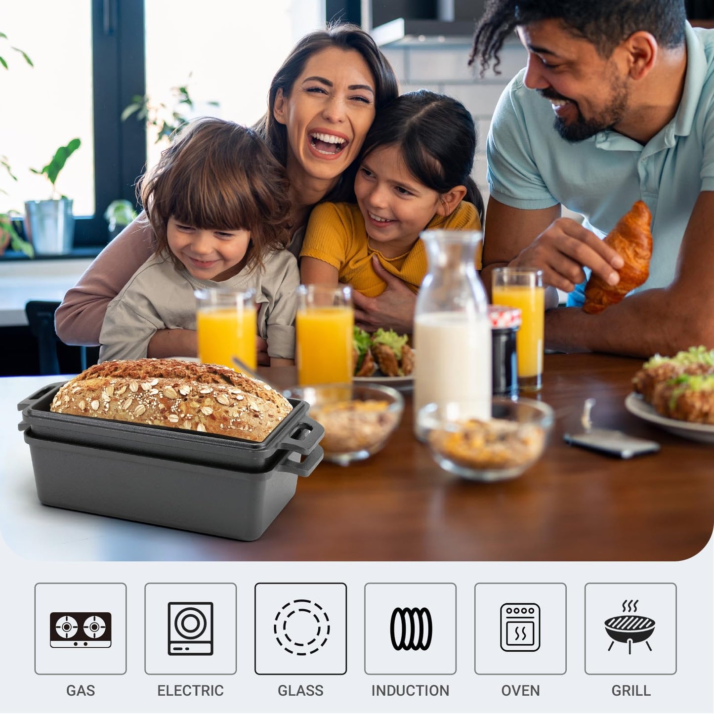 9×5 Inch Cast Iron Loaf Pan with Lid | Bread Baking Pans | Even Heat Distribution for Homemade Bread, Cake, Meatloaf, 2 Piece Set