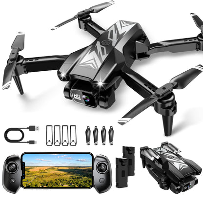 Mini Drone with Camera for Kids Adults-1080P FPV Camera Foldable Drone with Stable Altitude Hold, Gestures Selfie, Waypoint Fly, Auto-Follow, 3D Flip, One Key Start, 3 Speeds, 2 Batteries