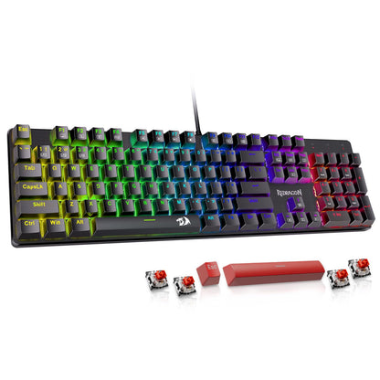 Redragon Mechanical Gaming Keyboard Wired, 11 Programmable Backlit Modes, Hot-Swappable Red Switch, Anti-Ghosting, Double-Shot PBT Keycaps, Light Up Keyboard for PC Mac
