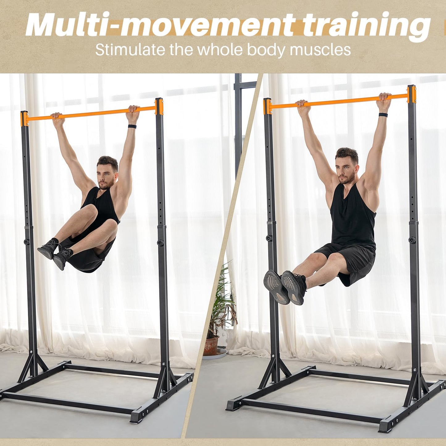 Pull Up Station, Bongkim Power Tower Portable Pullup Bar Station, Pull Up Bar for Home Gym, Pull Up Tower Station 330LBS (Orange)