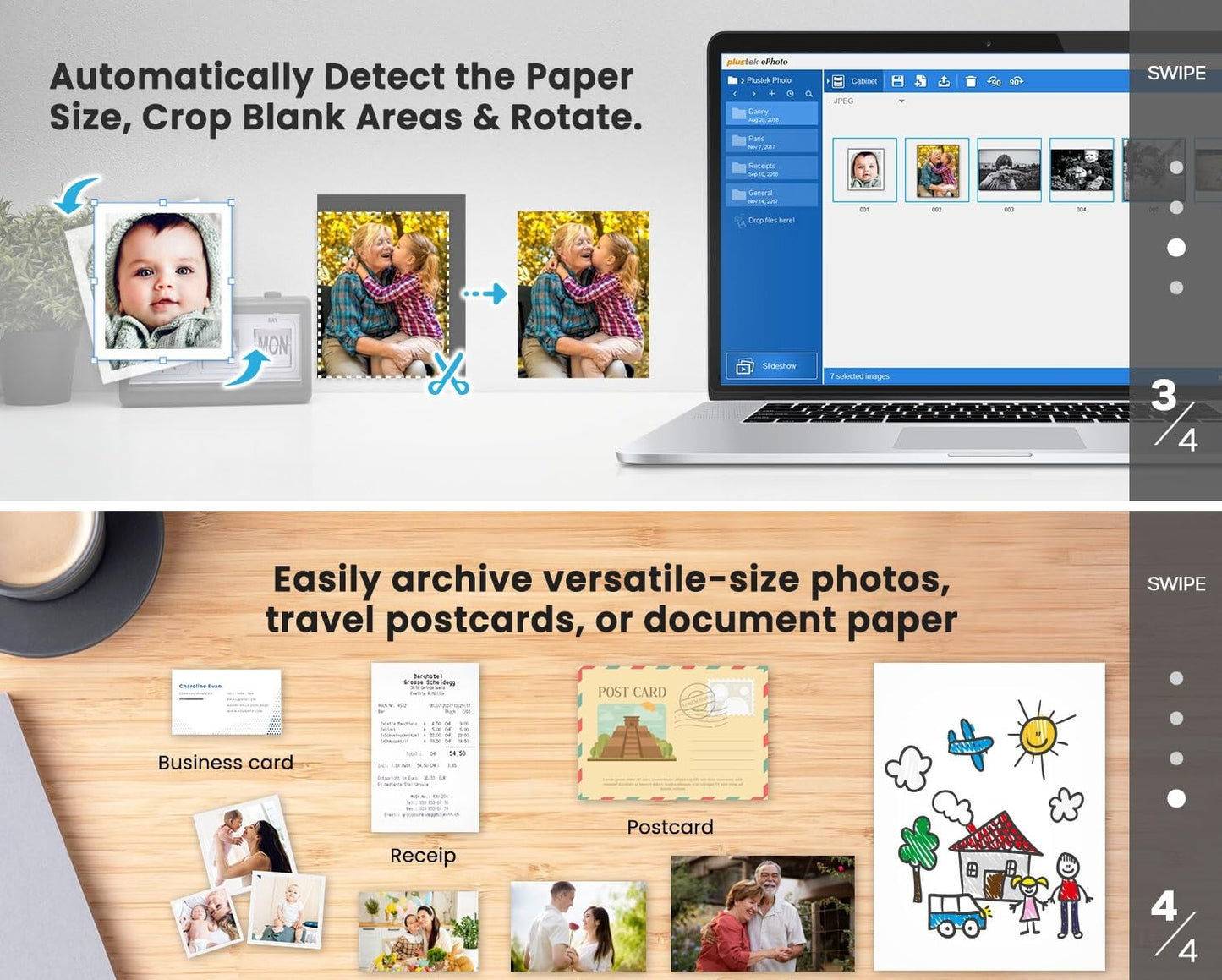 Plustek Photo Scanner ePhoto Z300, Scans 4x6 inch Photos in 2 Seconds, Auto crop and deskew with CCD Sensor, Supports Mac and PC