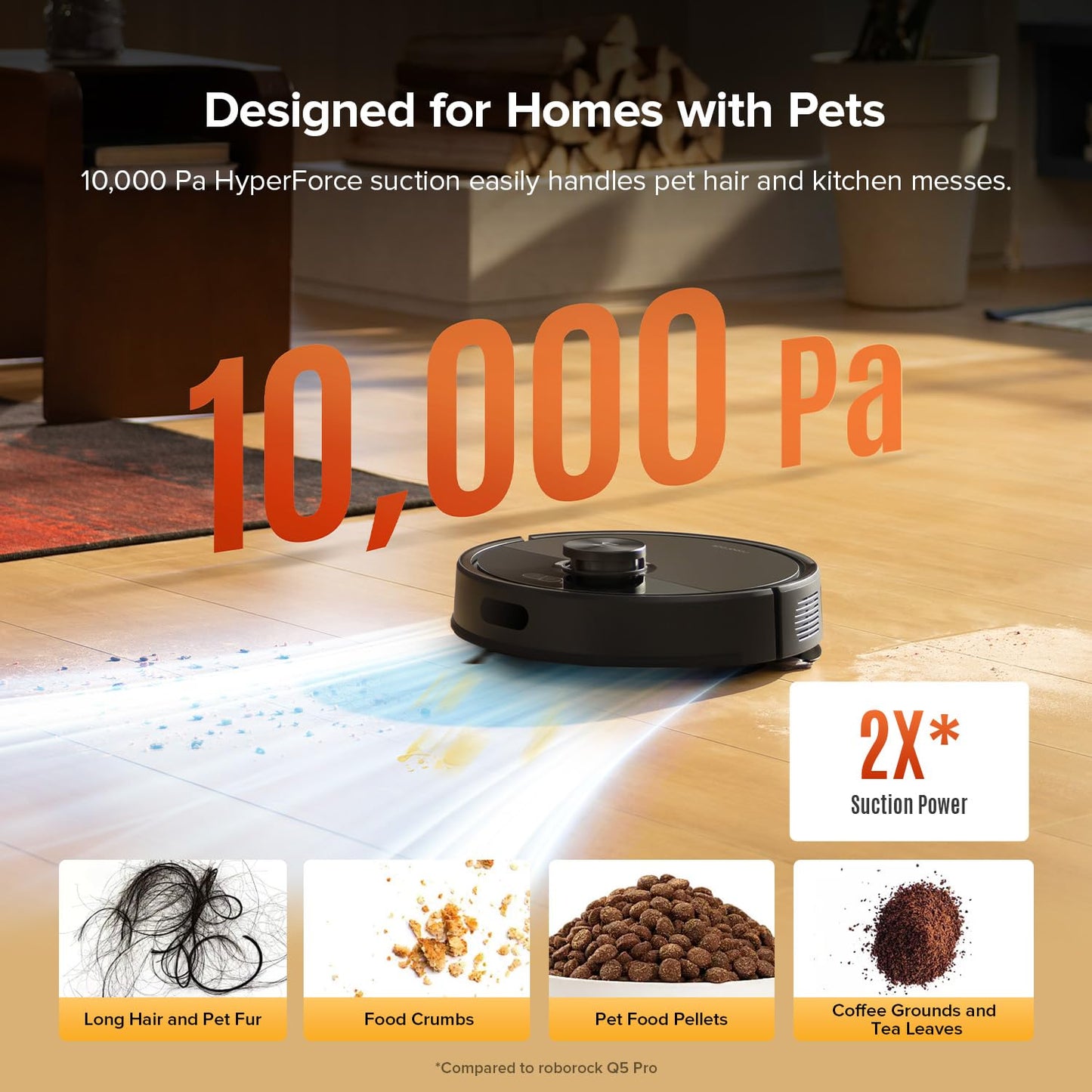roborock Q7 M5 Robot Vacuum and Mop Combo, 10,000Pa HyperForce Suction, Robotic Vacuum Cleaner, Dual Anti-Tangle System, APP-Controlled Mopping, LiDAR Navigation, for Pet Hair and Carpet, Black