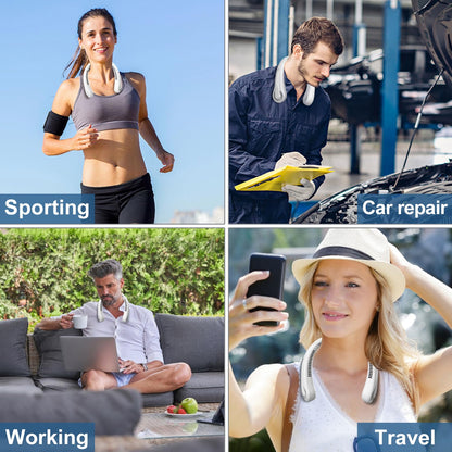 Portable Neck Fan, Neck Cooling Fan, 5000mAh Rechargeable Personal Hanging Neck Fan, Outdoor Sport Travel Summer Gifts for Women Men, Adjustable Hands Free Fan, Low Noise Bladeless Fans (White)