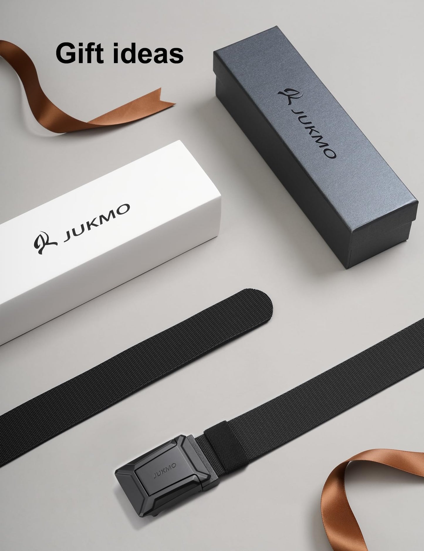 JUKMO Stretch Tactical Belt for Men, Military Work Rigger Hiking 1.5" Elastic Nylon Web Ratchet Quick Release Belt in Gift Box (Black, Medium)