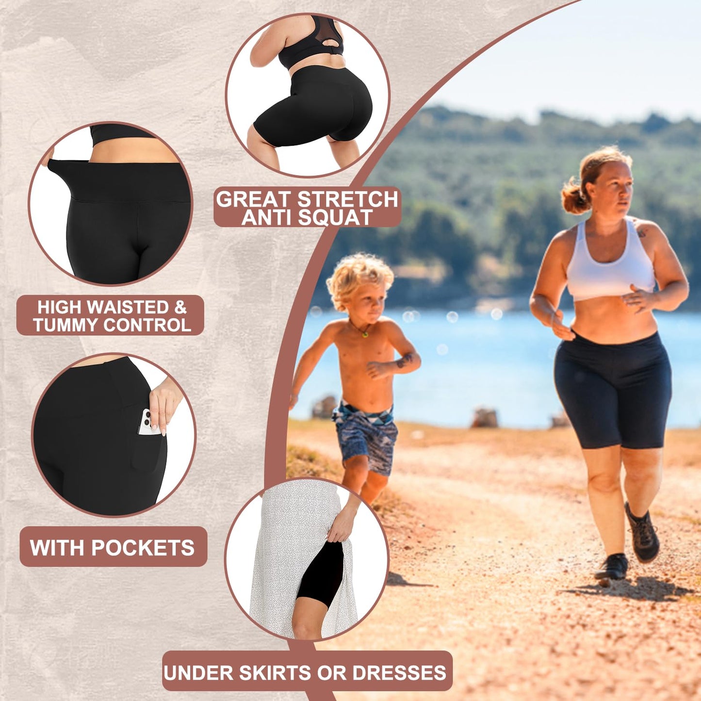 FULLSOFT Plus Size Biker Shorts for Women-High Waist X-Large-4X Tummy Control Womens Shorts with Pockets Leggings Short for Yoga Workout(2 Pack Black,X-L)