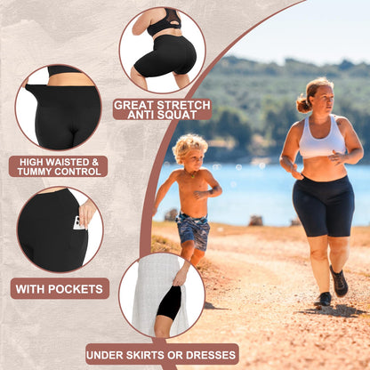 FULLSOFT Plus Size Biker Shorts for Women-High Waist X-Large-4X Tummy Control Womens Shorts with Pockets Leggings Short for Yoga Workout(2 Pack Black,X-L)