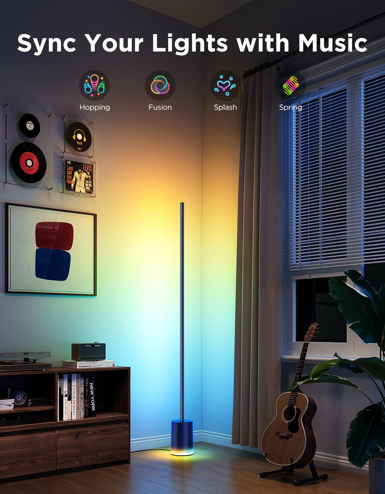 Govee Floor Lamp 2 with Matter, RGBIC, Warm Cool White LED, Alexa Compatible, 1725lm, Music Sync, Scene Modes, Smart Floor Lamp for Living Room, Bedroom, Blue(1 Pack)