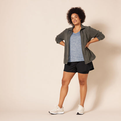 Amazon Essentials Women's Active Quick Dry Tech Stretch Short-Sleeve V-Neck T-Shirt (Available in Plus Size), Pack of 2, Black Heather/Navy Heather, Large