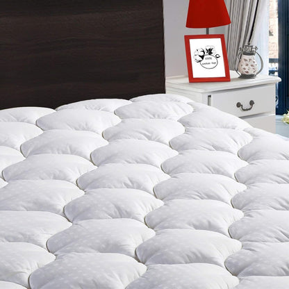 LEISURE TOWN King Mattress Pad Fitted Quilted Cotton Mattress Cover Cooling Soft Pillow Top Mattress Topper with Down Alternative Filling Mattress Protector with 8-21 Deep Pocket (78x80 White)