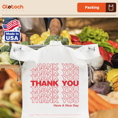 Glotoch Plastic Thank You Bags 1000 Count, 12" x 6.5" x 21" White Grocery Bags with Handles for Restaurant, Retail, Grocery Store, Takeout, Convenience Stores, T-shirt Shopping Bag in Bulk