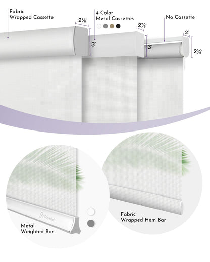 Graywind Motorized Solar Shades Compatible with Alexa Google Remote Electric Window Shade Fireproof Smart Roller Blinds with Valance for Home Office Patio, Custom Size (5% Openness White)