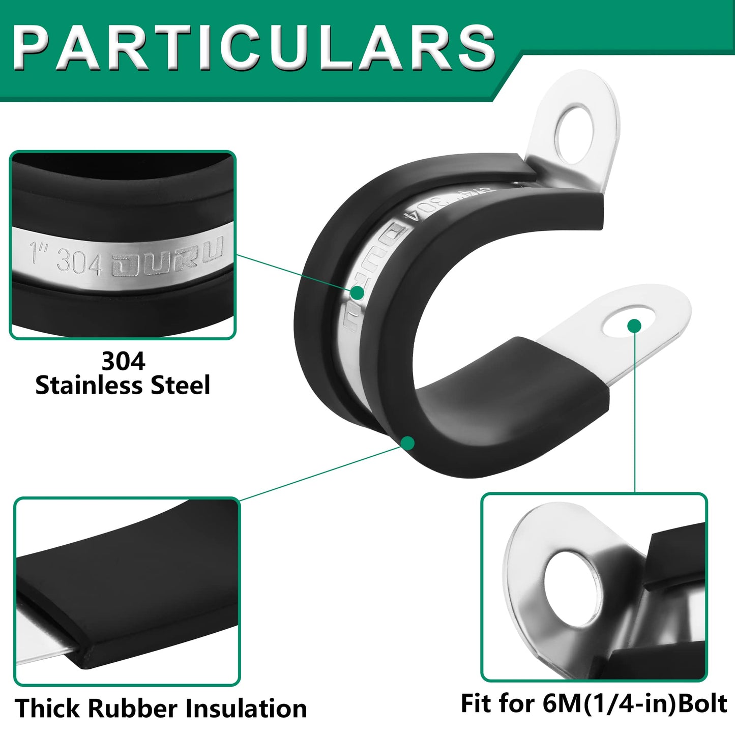 OURU 30pcs 3/8 Inch Stainless Steel Cable Clamps,Rubber Coated Cushioned Insulated Cable Clamp,Automotive Cable Wire Clamps,Pipe Clamps,Metal Clamp for Tube,Lines,Wire Cord Installation(Black,10mm)