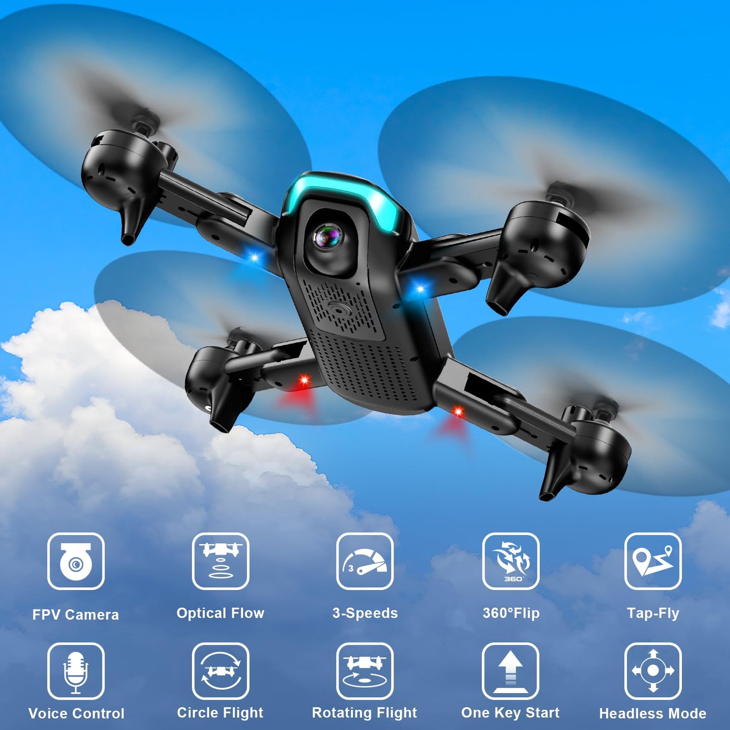REDRIE Drone with 1080P Camera for Beginners, Foldable, Altitude Hold, Gestures Selfie, Waypoint Fly, Headless Mode, 3D Flip, One Key Start, 3 Speed Modes, Circle Fly, 2 Batteries