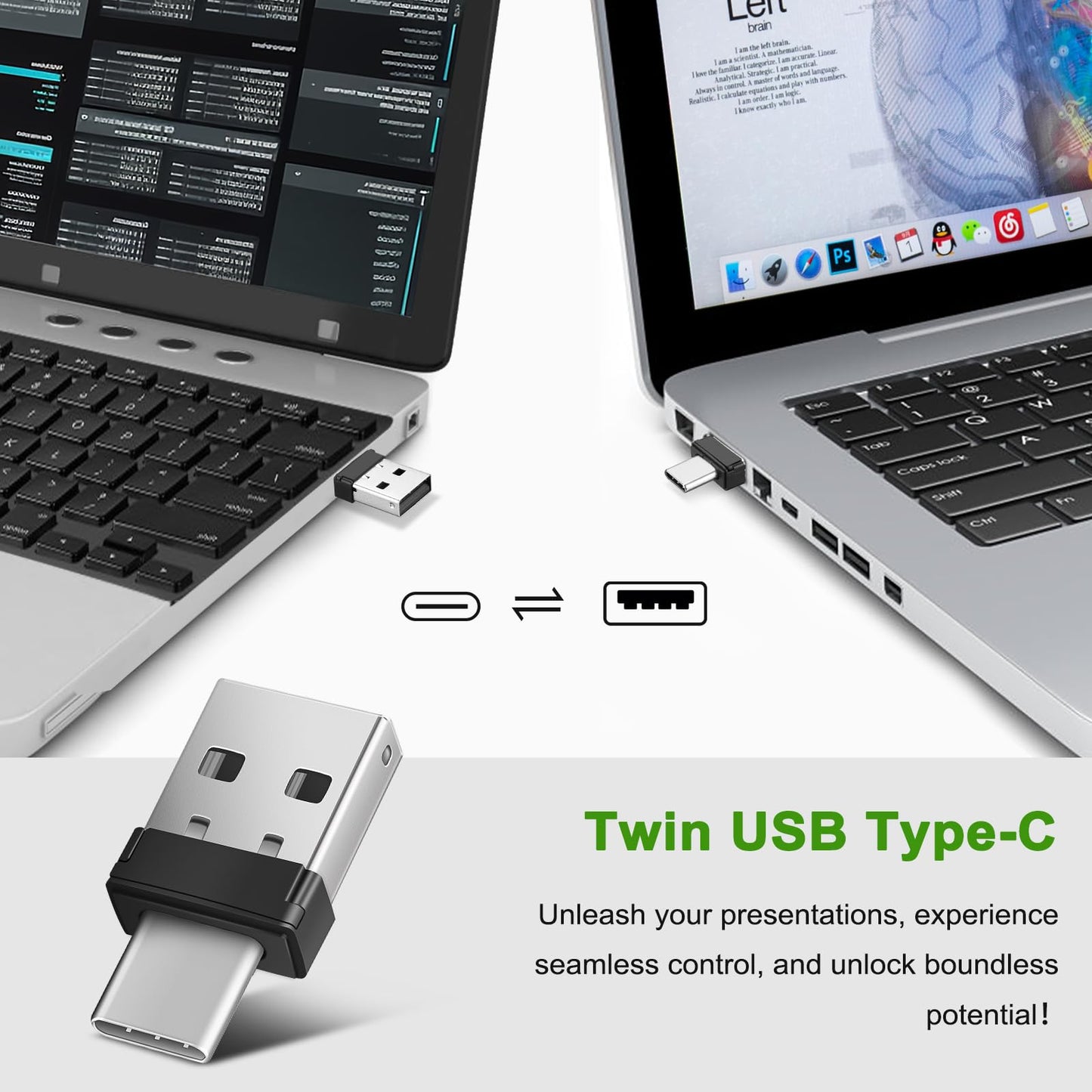 Presentation Clicker Remote, Type C&USB Wireless Presenter, PowerPoint Clicker, Slide Advancer Control for Mac︱ Windows︱ Laptop, Support PPT︱Keynote︱Google Slides