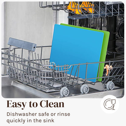 Extra Thick Flexible Plastic Cutting Board Mats with Food Icons & EZ-Grip Waffle Back, (Set of 6) Dishwasher Safe Vibrant