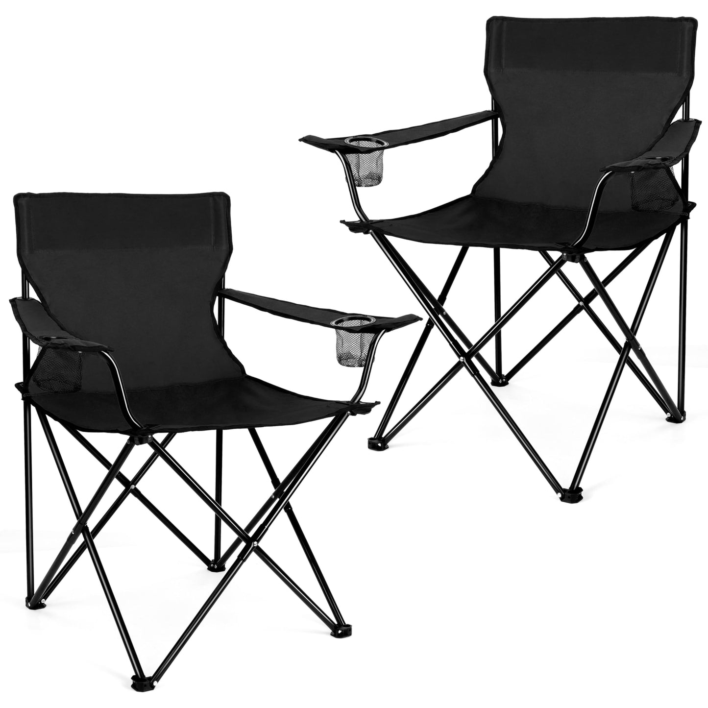 Joyfair Portable Camping Chair, Outdoor Lawn Folding Chairs for Adults, Heavy Duty Large Foldable Chairs for Beach, Fishing, Tailgating and More Outdoor Sport, Carry Bag & Cup Holder (2, Black)