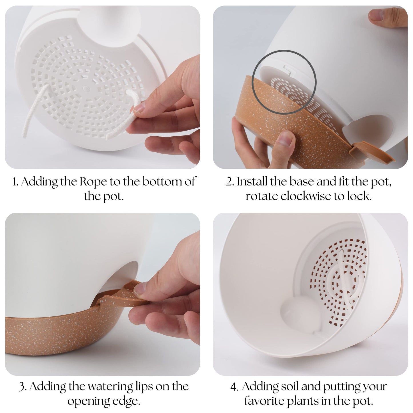 Giraffe Creation Plant Pots Set of 5 (10/9/8/7.5/7 inch), Self-Watering Indoor & Outdoor Flower Planters with Drainage Hole and Reservoir, White