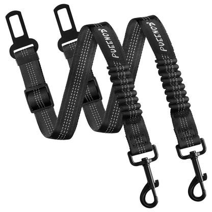 2 Pack Dog Seat Belt Adjustable Dog Car Seatbelts for Vehicle Nylon Pet Safety Seat Belt with Elastic Bungee Buffer Reflective & Durable Car Harness for Dogs