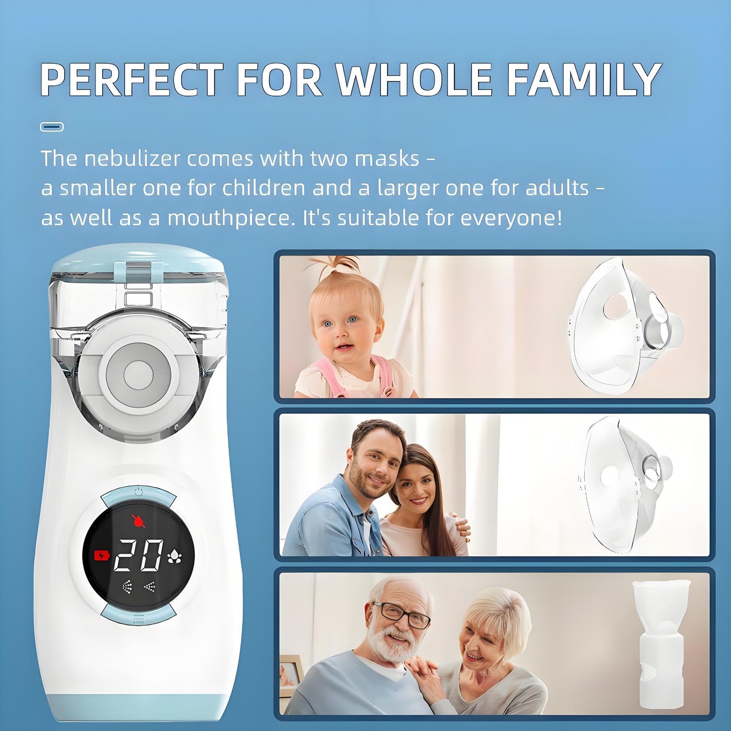 Mesh Nebulizer, Portable Nebulizer with Intuitive LED Interface and Auto-Cleaning, Handheld Nebulizer for Adults Kids