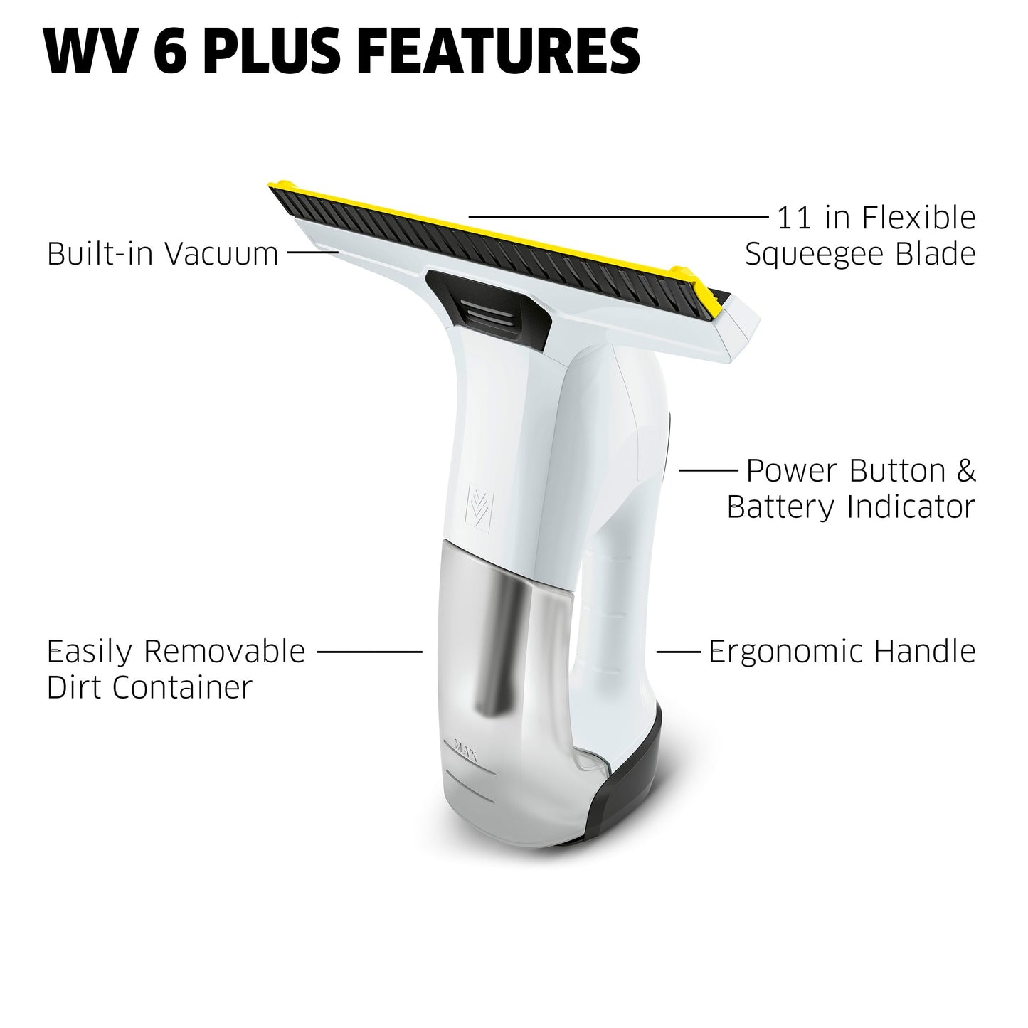 Kärcher WV 6 Electric Window Vacuum Squeegee 11" - Cleans Showers, Mirrors, Glass, and Countertops - Electric Squeegee