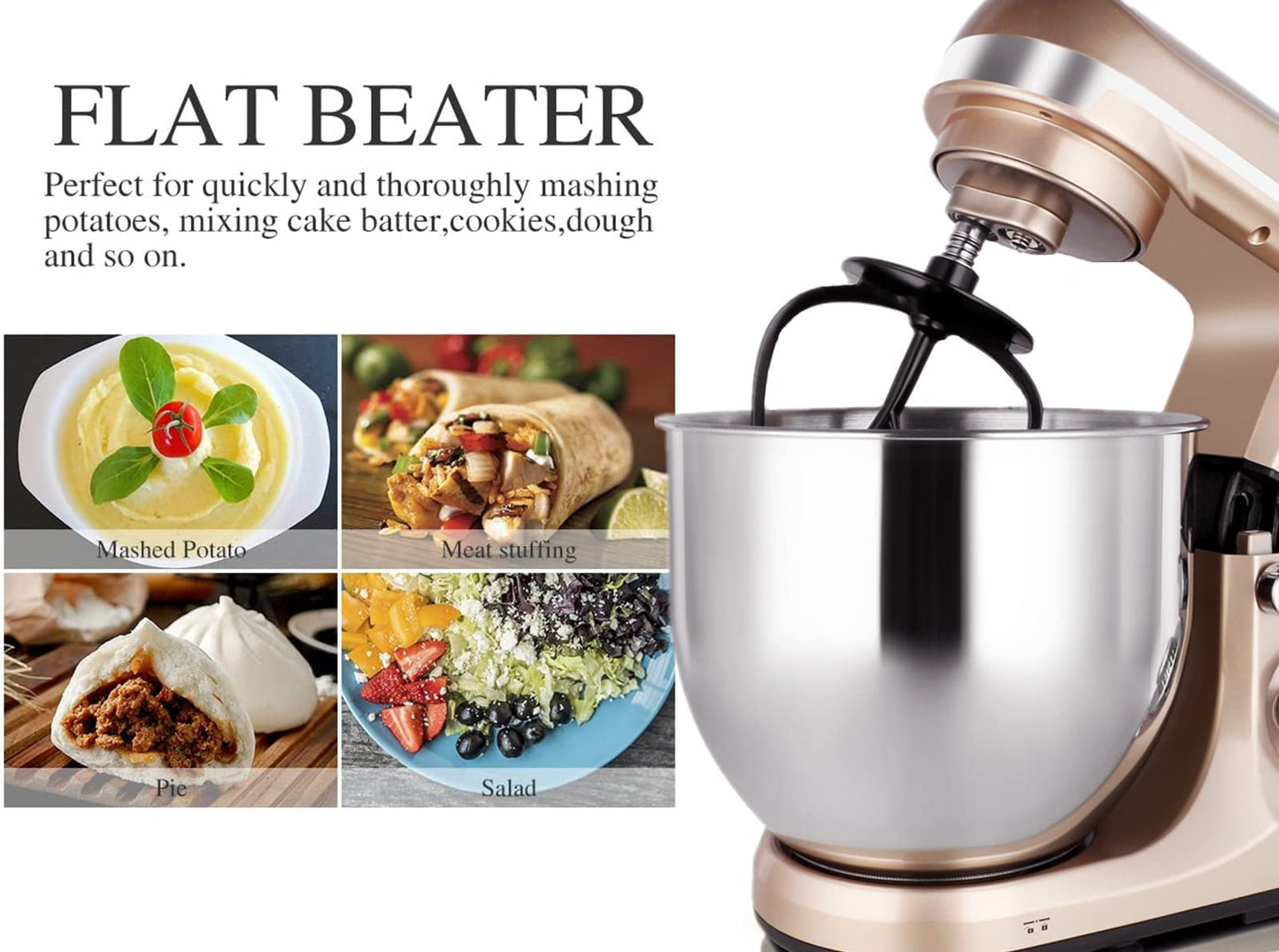 MURENKING Professional Stand Mixer, 6-Qt with Timer, MK37 500W 6-Speed Tilt-Head Food Electric Mixer Kitchen Machine,Plastic (Champagne)