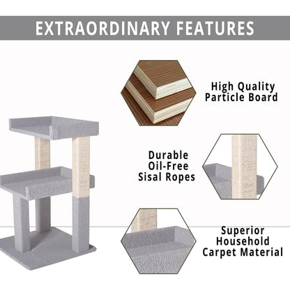 Lulu Cat Tree Tower - 2 Tier Cat condo for Large Cats Tower with Scratching Post Multi - Level Tree for Large Indoor Cats by Naomi Home Gray