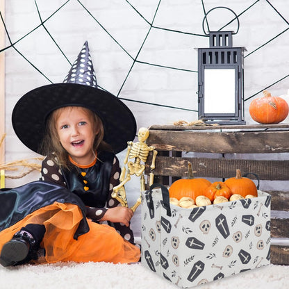 FXOCSHE Halloween goth thriller basket,Empty Halloween basket,Gothic home decor,Trick or Treat Basket for Boys and Girls,Waterproof collapsible storage box(Gothic)