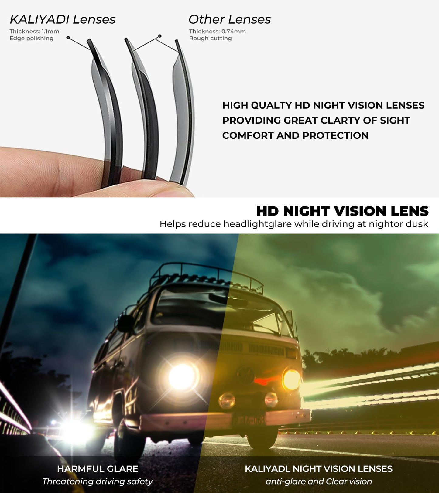 KALIYADI Night Vision Glasses for Men, Lightweight Night Driving Glasses for Driving (Night Vision/NightVision/NightVision)
