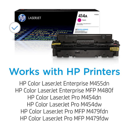 HP 414A Magenta Toner Cartridge | Works with HP Color LaserJet Enterprise M455dn, MFP M480f; HP Color LaserJet Pro M454 Series, MFP M479 Series | W2023A
