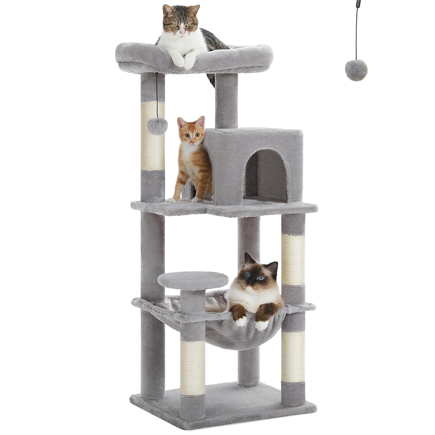 PETEPELA 45.7" Cat Tree for Indoor Cats, 5-Level Cat Tower for Large Cats with Metal Frame Large Hammock (17.3"x15.3"), Cat Condo with (18.5"x13") Big Top Perch & 4 Sisal Covered Scratching Post Grey
