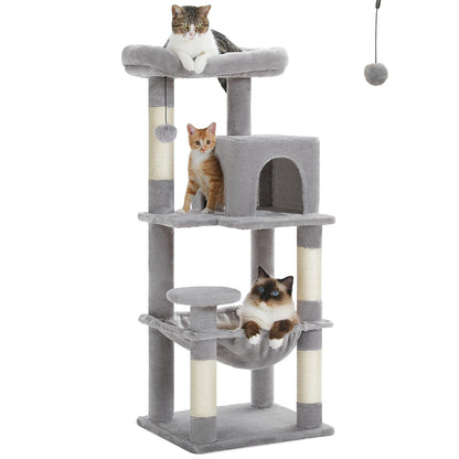 PETEPELA 45.7" Cat Tree for Indoor Cats, 5-Level Cat Tower for Large Cats with Metal Frame Large Hammock (17.3"x15.3"), Cat Condo with (18.5"x13") Big Top Perch & 4 Sisal Covered Scratching Post Grey