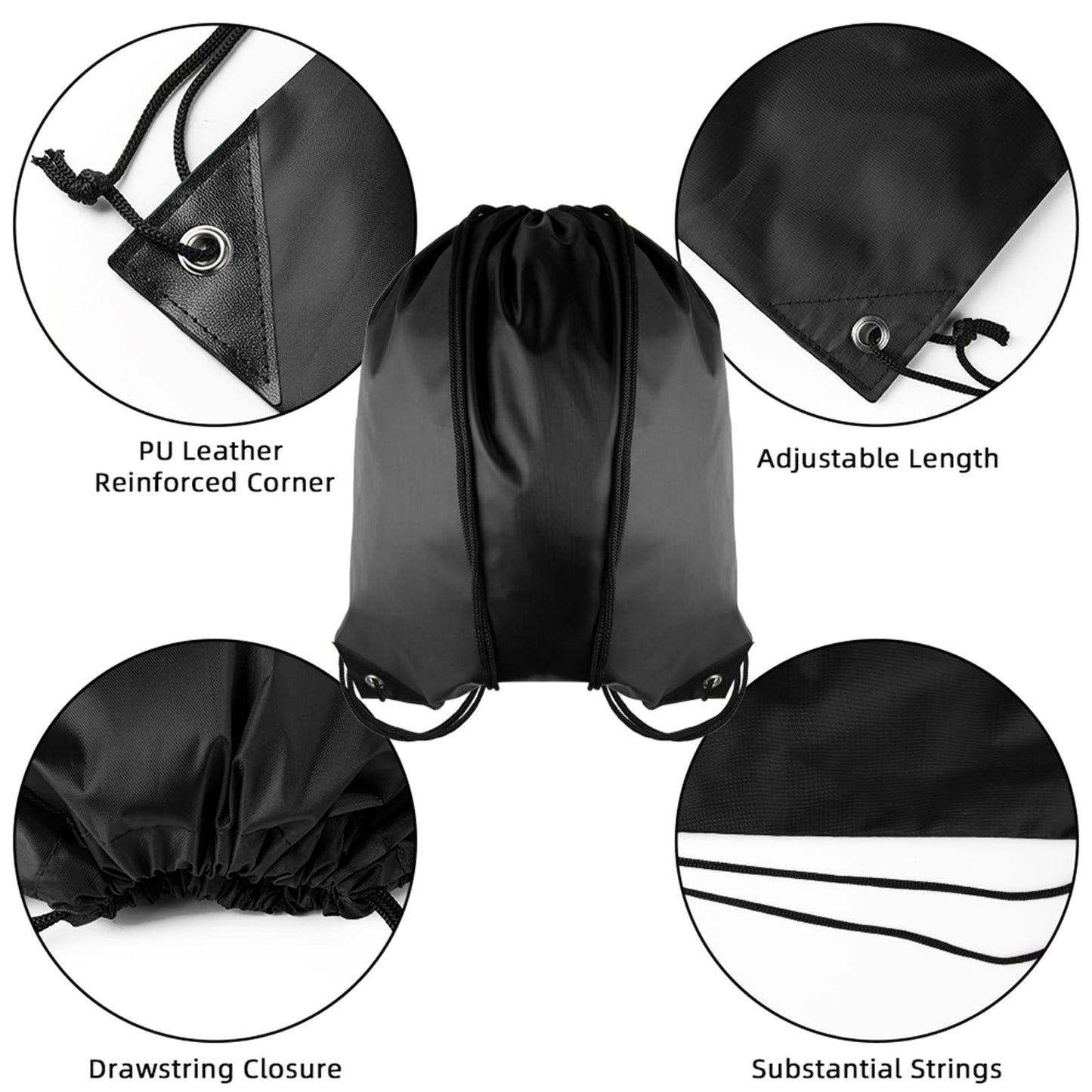 GoodtoU Nylon Backpacks - Drawstring Bags for Sport, Traveling, Team (Black, 128Pcs)