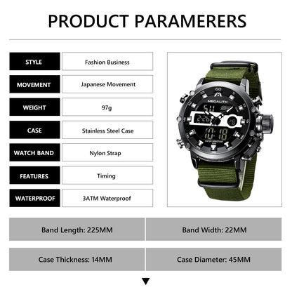 MEGALITH Mens Watches with Nylon Waterproof Digital Military Sport Tactical Multifunction Heavy Duty Led Black Watch for Men, Alarm Stopwatch