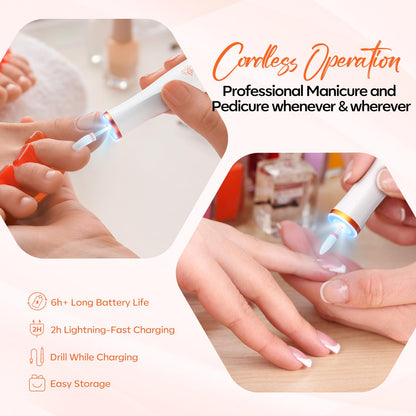 Modelones Electric Nail Drill, 14 Pcs Cordless Nail File with LED Light for Acrylic Gel Dip Powder Nails, Professional Nail Efile Kit with Nail Drill Bits & Sanding Bands for Quick Manicure Pedicure