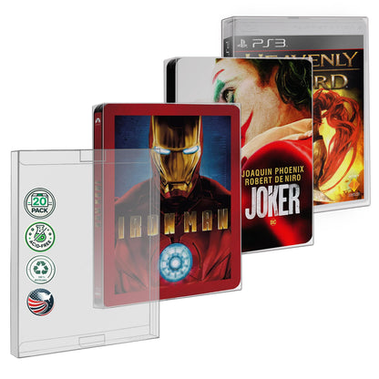 MALKO 20 Pack Steelbook Protector Case. Compatible with: 4K UHD | Blu-Ray | Arrow Video w/Slipcover | Criterion Blu Ray Case | PS3 PS4 PS5 Games & Steelbooks