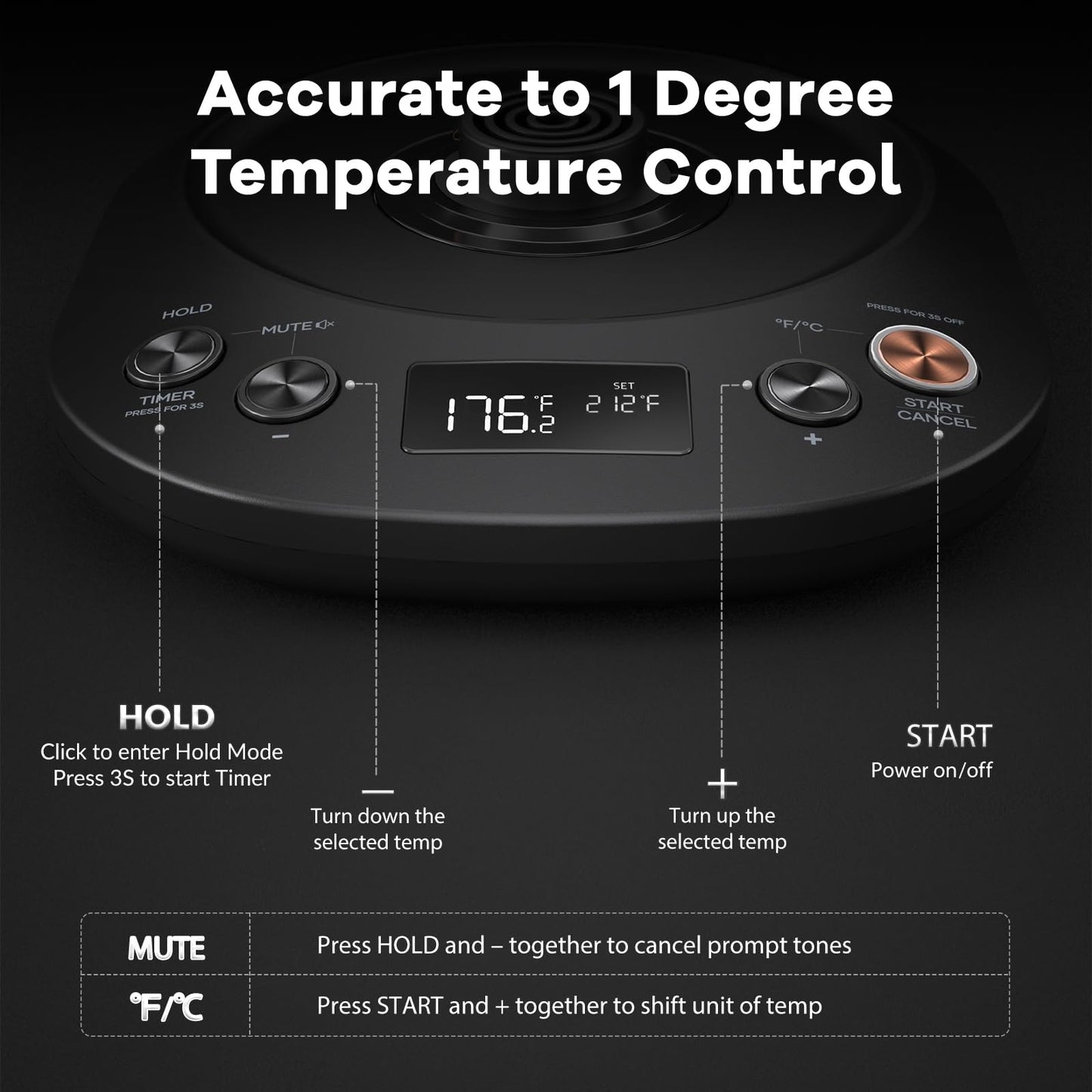 Mecity Electric Kettle Gooseneck Pour Over Kettle ±1℉ Temperature Control Quick Heating Water Boiler for Coffee & Tea & Formula Auto Shut Off Tea Kettle 1200 Watt, 0.8L, Matt Black, Barista Edition