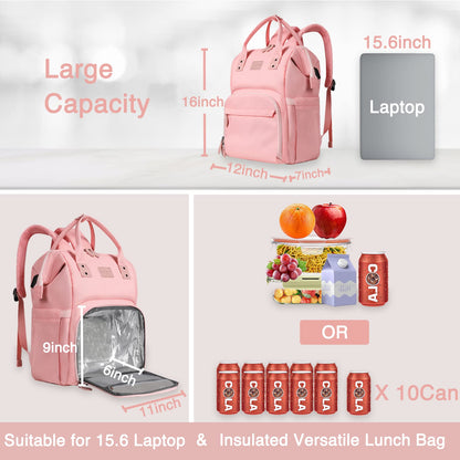 MAQTOIZ Women's Insulated Laptop Backpack Lunch Cooler Bookbag with USB Port for Women (15.6/14/13 Inch Laptop), Gift For Her
