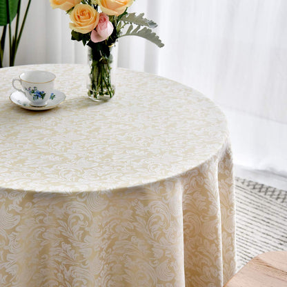 maxmill Jacquard Round Table Cloth Damask Design Waterproof Antiwrinkle Heavy Weight Soft Tablecloths for Circular Table Cover and Kitchen Dinning Tabletop Round 70 Inch Beige with White