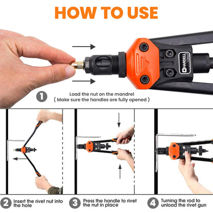 HARDELL Rivet Nut Tool Kit, 16-Inch Release Rivnut Tool with 15 Metric & SAE Mandrels, 125Pcs Nutsert Assortment & Rugged Carrying Case