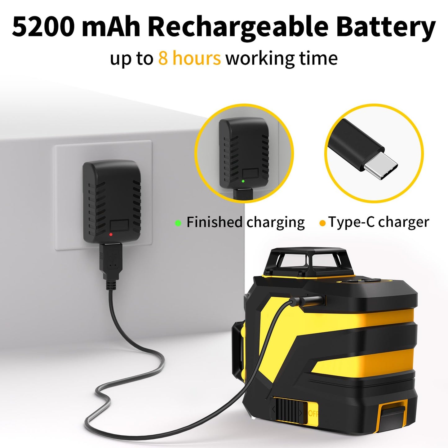 IKOVWUK Laser Level, 3x360° Cross Line Laser for Construction and Picture Hanging, 12 Green Lasers with Self-leveling, 3D Vertical & Horizontal Line, Level Tool with 5200 mAh Rechargeable Battery