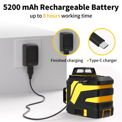 IKOVWUK Laser Level, 3x360° Cross Line Laser for Construction and Picture Hanging, 12 Green Lasers with Self-leveling, 3D Vertical & Horizontal Line, Level Tool with 5200 mAh Rechargeable Battery