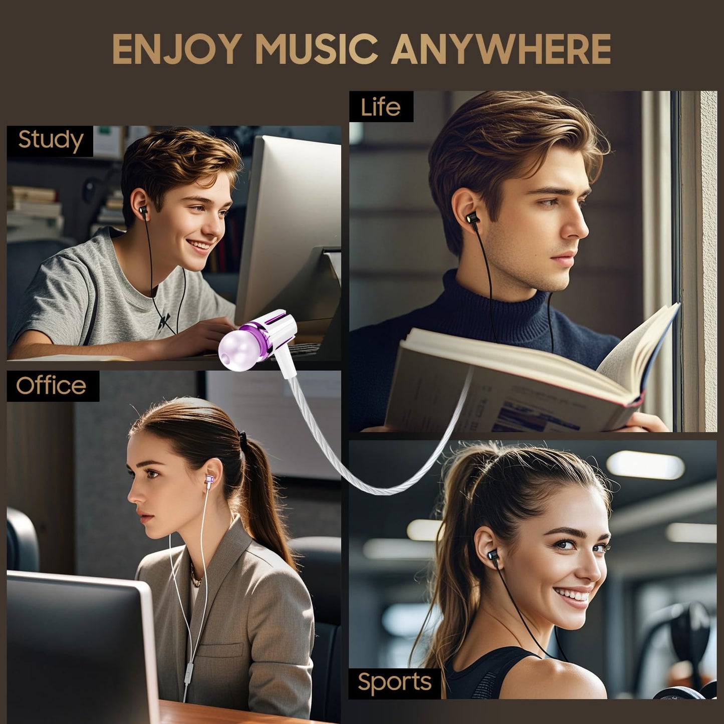 Rayleigh USB C Headphones with Microphone 3 Pack, Wired Earbuds with Heavy Bass, Type C Earphones with Noise Isolating, Compatible with iPad, Android Phones, Fits Most Type C Devices